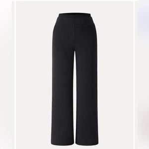 Elegant Black Double Waistband Straight Leg Pants with Pockets